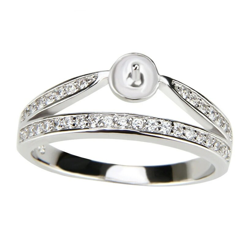 Cluci Real Perak 925 Zircon Mahkota Cincin untuk Women Pernikahan Perhiasan 925 Sterling Silver Cincin Mutiara Pemasangan Mahkota Cincin SR1033SB