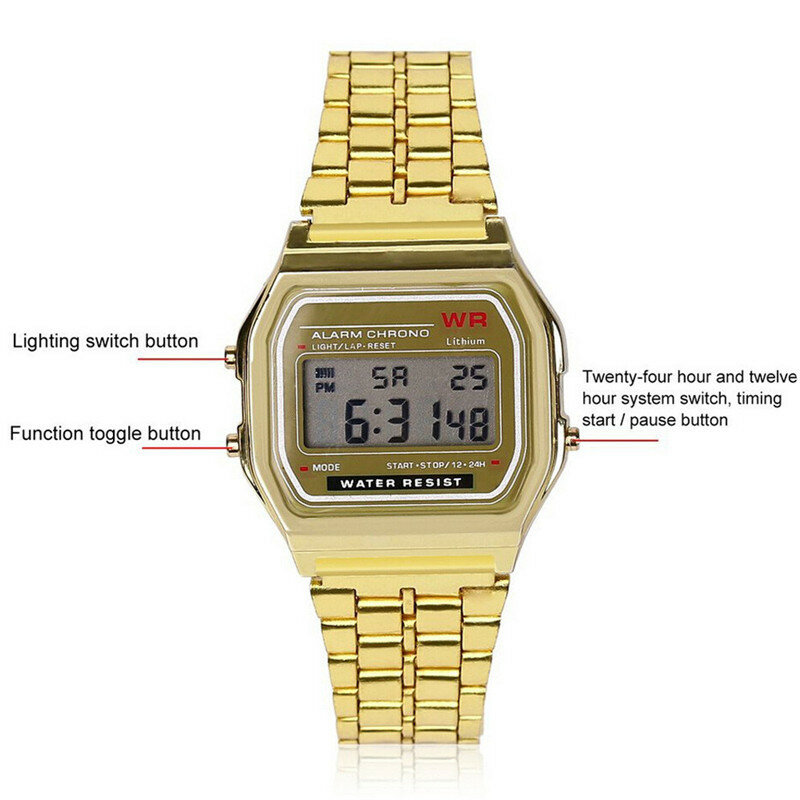 Mulheres Relógio Digital de 2019 Homens LED Vestido Dourado relógio de Pulso Relógio Esportivo Digitais À Prova D' Água Esportes Relógios Relojes de Mujer