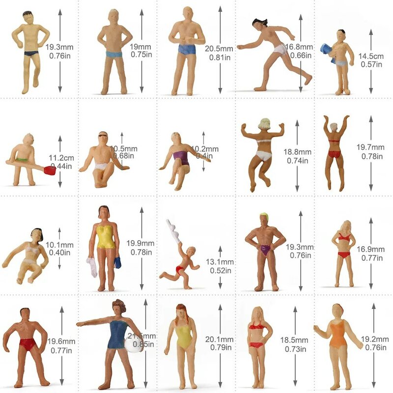 Evemodel-figuras de natación de diferentes Poses, 40 piezas, escala 1:87, personas, paisaje de playa, diseño en miniatura, P8720