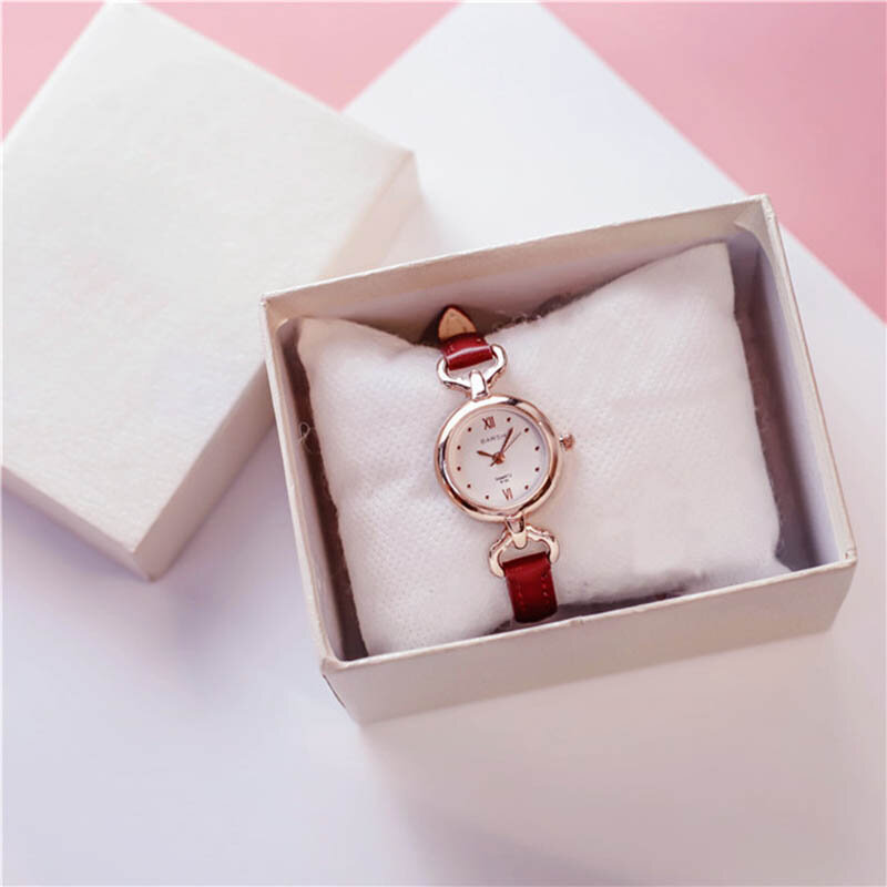 Reloj de pulsera de cuarzo Simple para mujer y niña, correa de cuero PU, Mini relojes de esfera delgada, regalos para mujeres