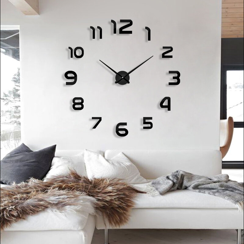 2017 new clock watch wall clocks horloge 3d diy acrylic mirror Stickers Home Decoration Living Room Quartz Needle free shipping