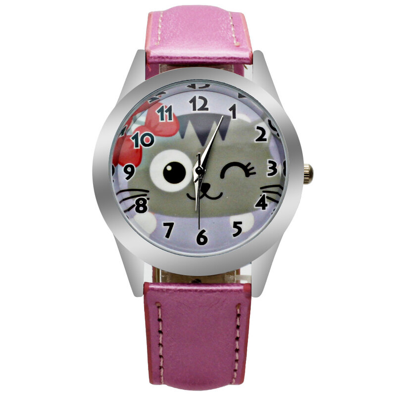 Nieuwe Mooie Meisjes Studenten Horloges Boog Kat Cartoon Jelly Lederen Klok Casual Kids Quartz Horloge Sport Mooie Armband Relojes
