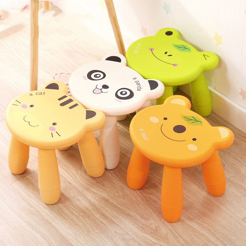 Cartoon plastic stool children's home small bench thickening kindergarten baby stool assembly adult shoes bench cat frog panda