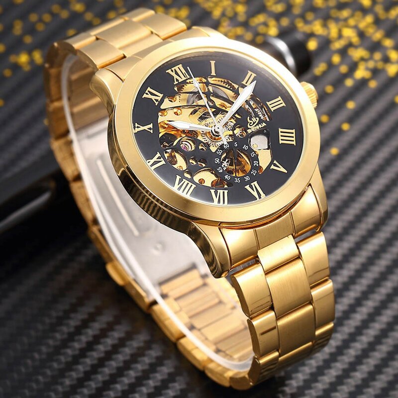 ShenHua Golden Skeleton Automatic Mechanical Watch Men Fashion Waterproof Shockproof Clock Mechanical Watch Men Men Watches