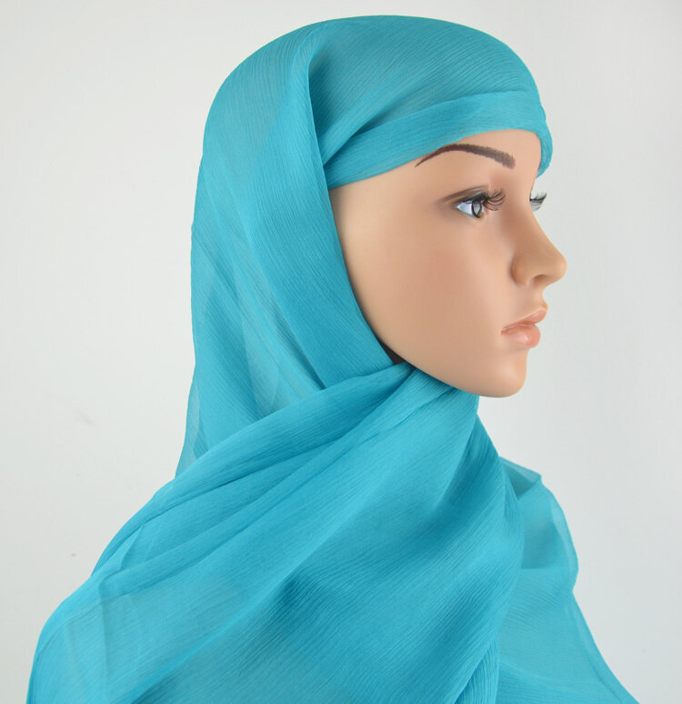 Georgette-bufanda larga de seda 100% para mujer, pañuelo de gasa de Color liso, de gran tamaño, Color azul Lago, 110cm x 180cm