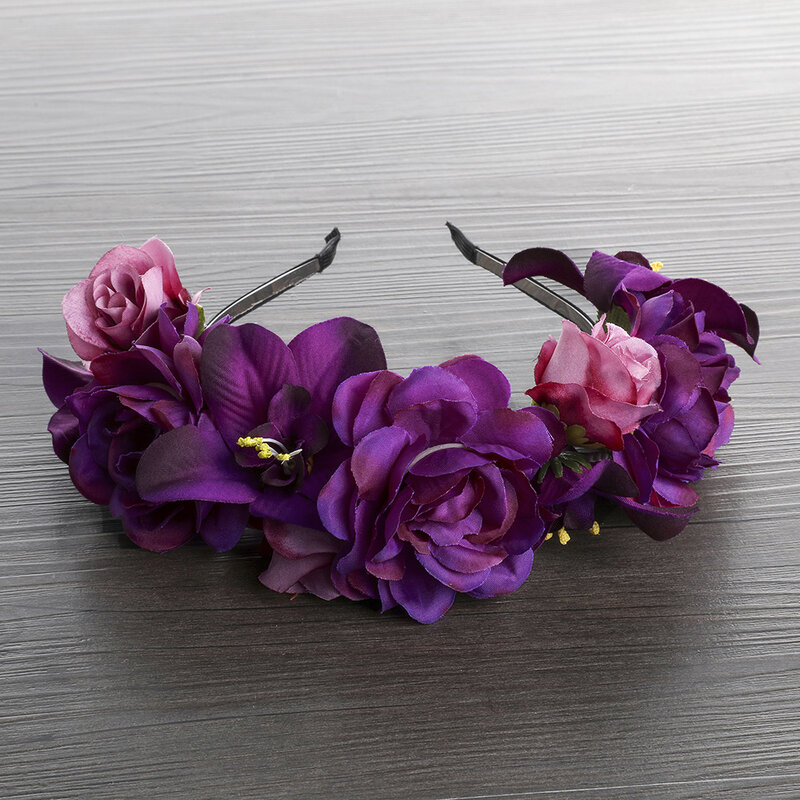 Molans Pengantin Pernikahan Hiasan Kepala Simulasi Ikat Kepala Headband Mahkota Bunga Mawar Ungu Motif Bunga Crown Wreath Chapeau Aksesoris