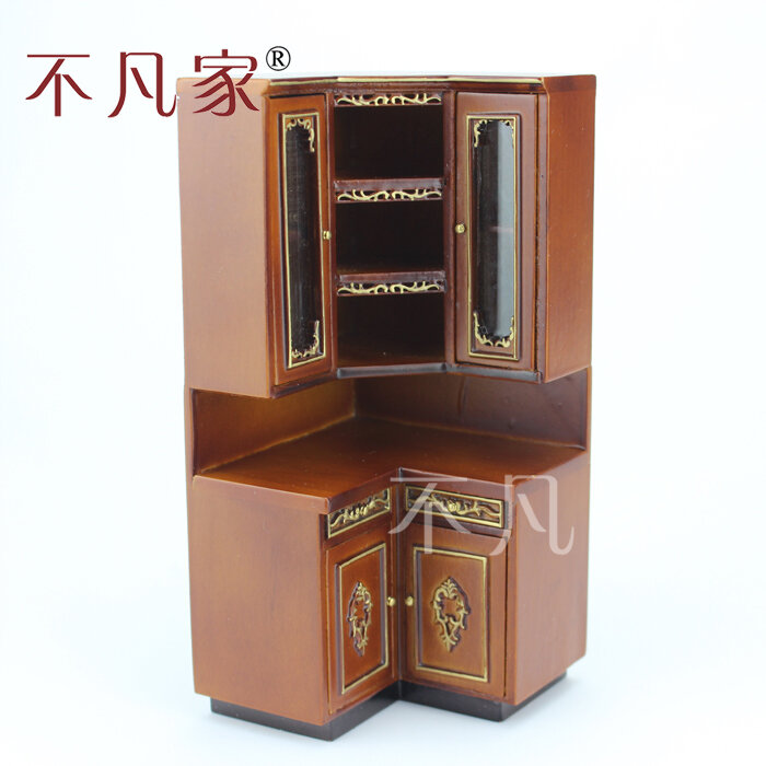 Conjunto de armário de cozinha para casa de bonecas, 1/12 ° escala, móveis em miniatura, de alta qualidade, esculpido à mão