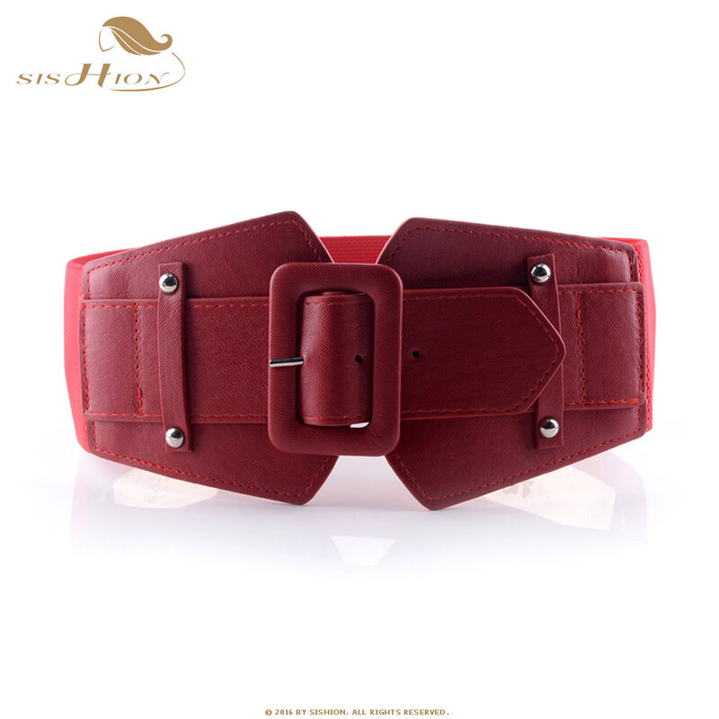 SISHION-cinturones anchos Vintage para mujer, cinturones elásticos de diseñador de marca famosa, para fiesta, rojo, Camel, negro, para disfraz, VB0007