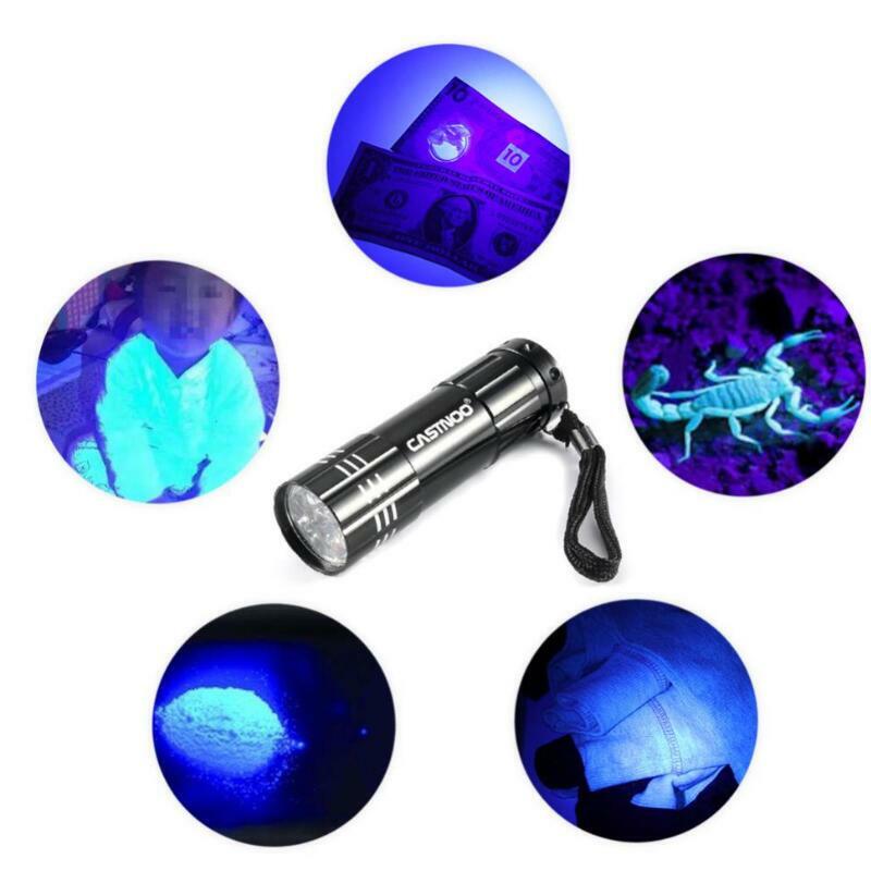 Ultraviolet 9 LED Senter Ungu Lampu Obor Lampu Lampu Hitam AAA Mini Protable Aluminium UV Tahun Baru Produk unik