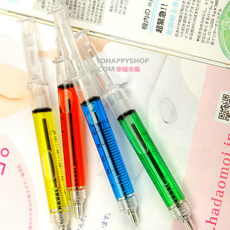 1pc Creative Novelty Realistic Syringe Pen Detail Ball Shape Cute Stationery Pens Bullet 5mm Children Gift Prizes Ballpoint Pen