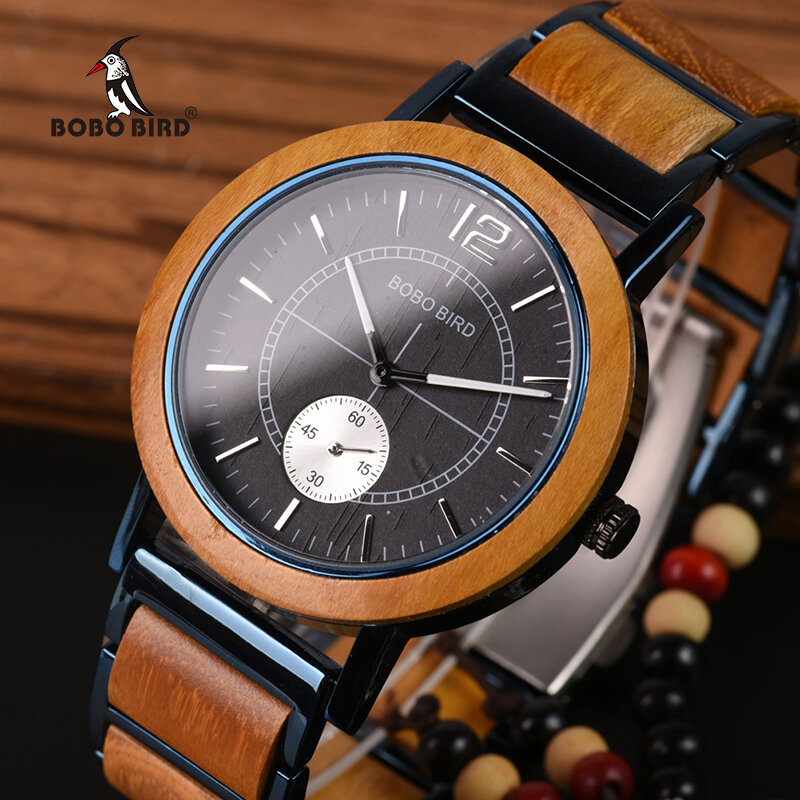 BOBO BIRD-reloj analógico de madera para hombre y mujer, accesorio de pulsera de cuarzo resistente al agua con calendario, complemento Masculino de marca de lujo con estilo, perfecto para regalo