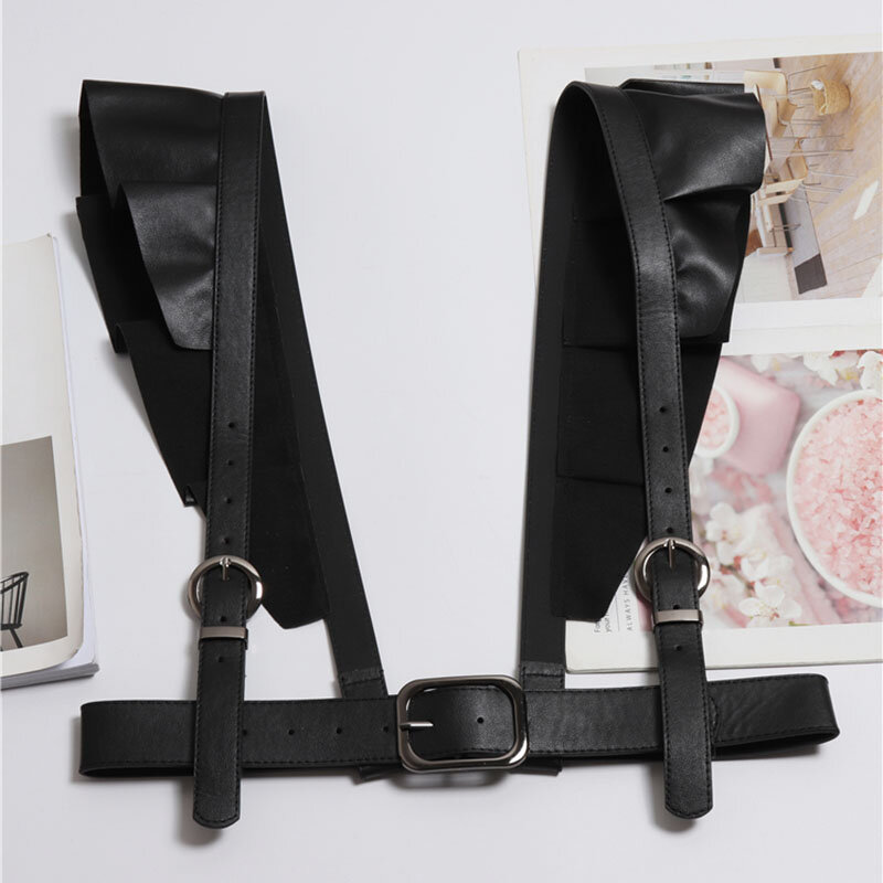 Women Leather Belt Body Bondage Harness Brass Peplum Waist Belt 2023 Suspenders Fashion Dress Coat With Ladies Girdle