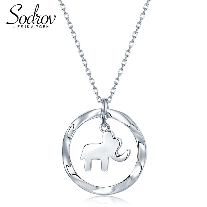 Sodrov 925 Sterling Silver Elephant Pendant Necklace Simple and Romantic Style Fine Jewelry Valentine's Gift for Women