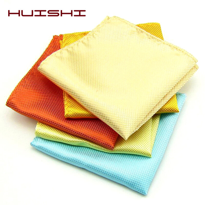 HUISHI Solid Color Vintage Men's Handkerchief Groomsmen Men Polyester Plaid Pocket Square Hanky Handkerchiefs Fashion Party