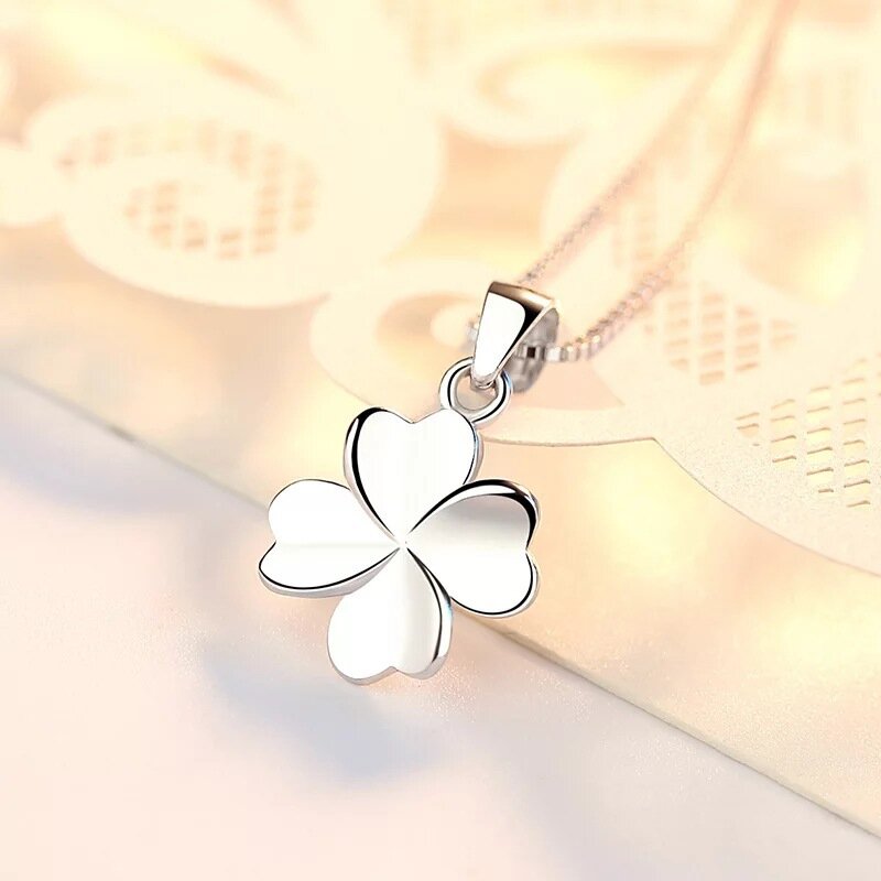 Sodrov Authentic 925 Sterling Silver Four Leaf Clover Charm Necklace Ladies Lucky Jewelry