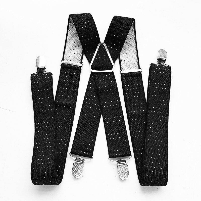 Tirantes Jacquard de lunares para hombre y mujer, tirantes elásticos ajustables, talla grande, 4 Clips, color negro, BD059