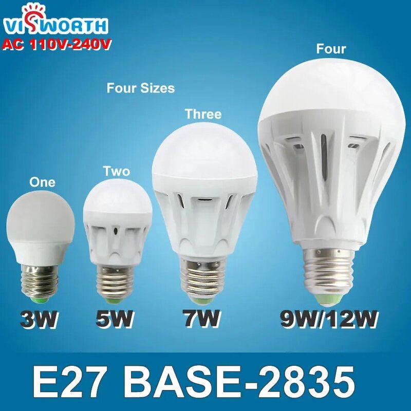 e27 led lamp  3w 5w 7w 9w 12w led bulb ac 110v 220v 230v 240v energy saving smd2835 warm white/cold white led lights for home
