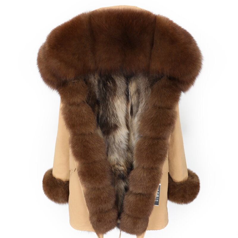 Maomaokong new fox fur collar women's clothing Hair sleeve Parker Detachable raccoon fur liner Mid-length coat female coat winte