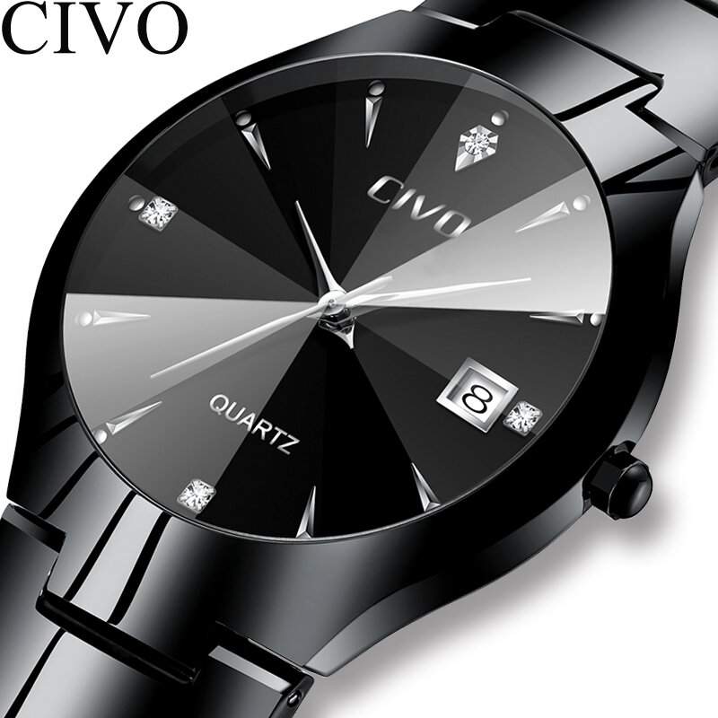 CIVO relojes de moda para hombres de alta marca de lujo a prueba de agua Par reloj plateado con correa de acero inoxidable reloj de pulsera para hombre y mujer