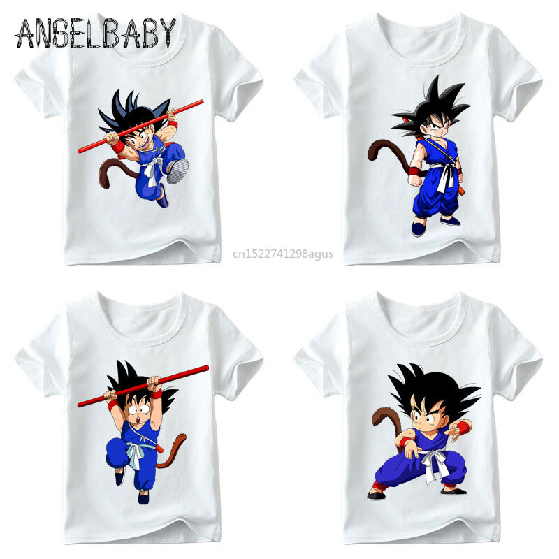 Baby Boys/Girls Cartoon Cute Little Goku Match Clothes Children Summer Anime Dragon Ball Z Tops Kids Funny T shirt,ooo5072