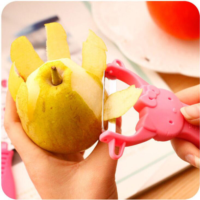 Utensilios de cocina gato Rosa Neko Hello Kitty patrón fruta cuchillo y Peelers lindo Kawaii herramientas regalo para amigos