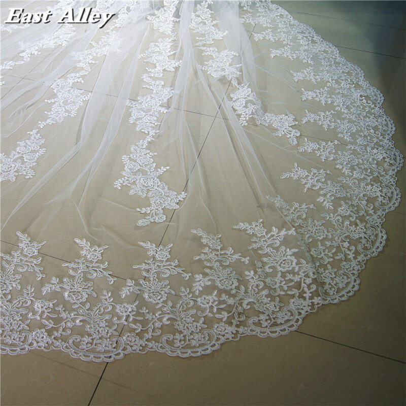 3M Long Lace Applique Wedding Veil 2.8M Wide Cathedral Bridal Veil Wedding Accessories Metal Comb