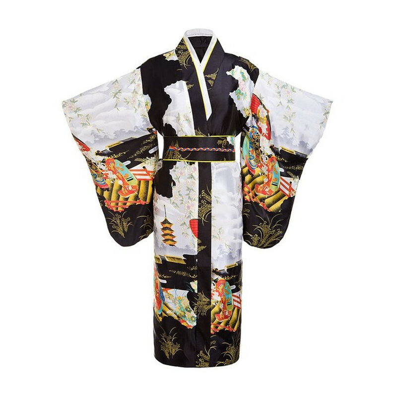 Yukata-vestido de quimono mulher japonesa, tamanho único, yukata, com flor obi, vestido de noite vintage, traje cosplay, zw01