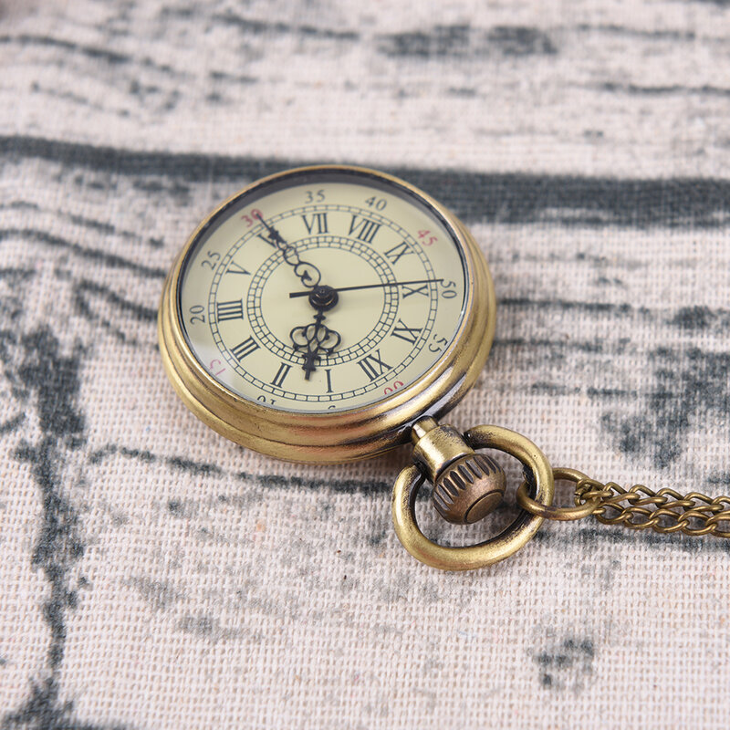Simples estilo vintage steampunk bege dial números romanos pequeno bolso relógio colar pingente