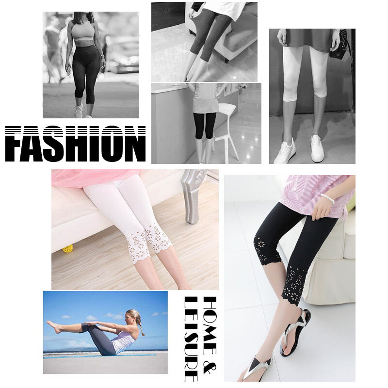 Mallas informales de algodón para mujer, leggings de punto con flores, Color liso, para hacer ejercicio, elásticos, para verano, M-XXL