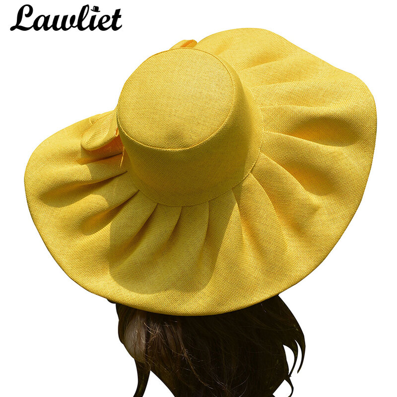 Lawliet składana ochrona UV składana czapka przeciwsłoneczna dla kobiet Kentucky Derby z szerokim rondem ślubny kościół kapelusz z dużym rondem plaży A047