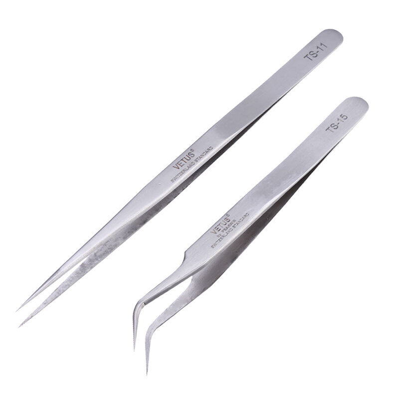 High Precision Tweezers Pinzette Forceps Stainless Steel Curved Straight VETUS Tweezer TS-11 TS-15