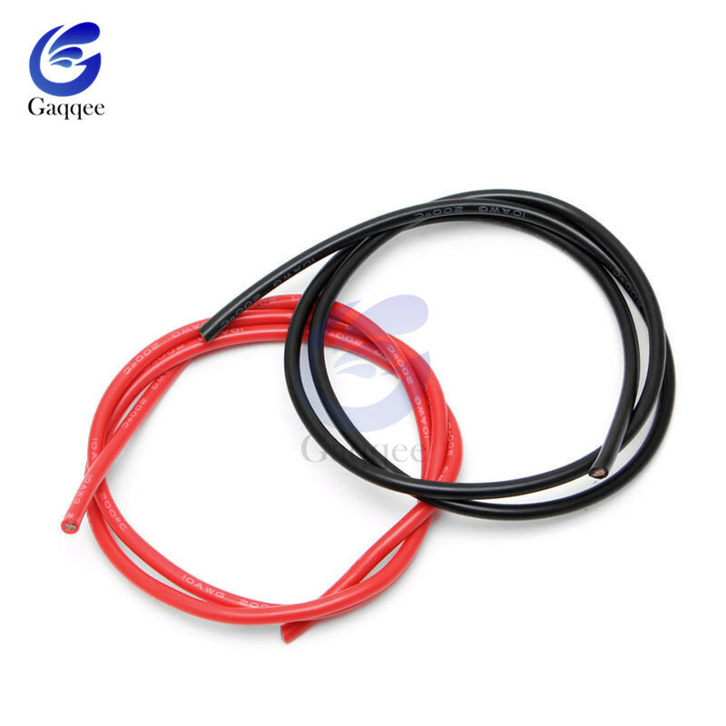 Câble en silicone souple résistant à la chaleur, fil de gel de pton, noir et rouge, 1m, 2m, 10AWG, 12AWG, 14AWG, 16AWG