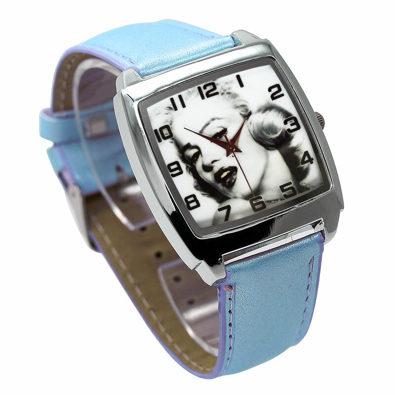 Quadrado Cartoon Print Quartz Watch para crianças, relógio feminino com mostrador grande, casual couro esportes presente para meninos, design de moda
