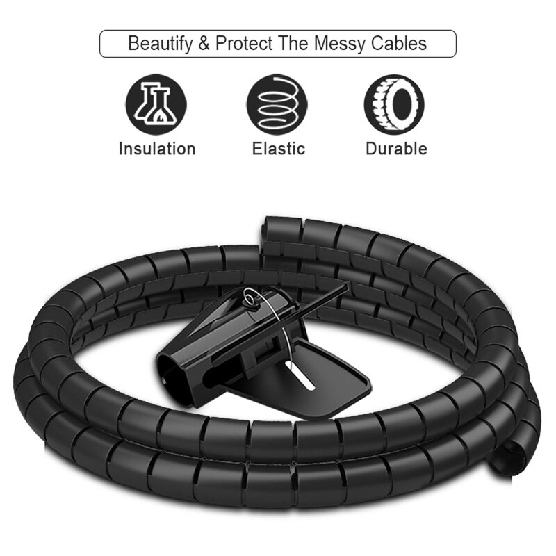 Flexível Espiral Cable Wire Protector, Computer Cord Organizer, Protective Tube Clip, Ferramenta de Gestão, 1.5 m, 2m, 16mm, 10mm