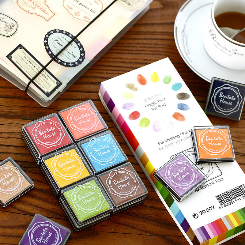 20 색 미니 잉크 패드 스크랩북 다채로운 잉크 패드 스탬프 씰링 장식 지문 스텐실 카드 DIY 공예 만들기