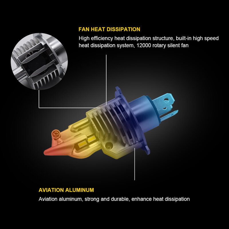 Foco-H4 Lâmpadas LED do farol do carro, super farol, 72W, 12V, 3000K, 6000K, H4, 8000LM