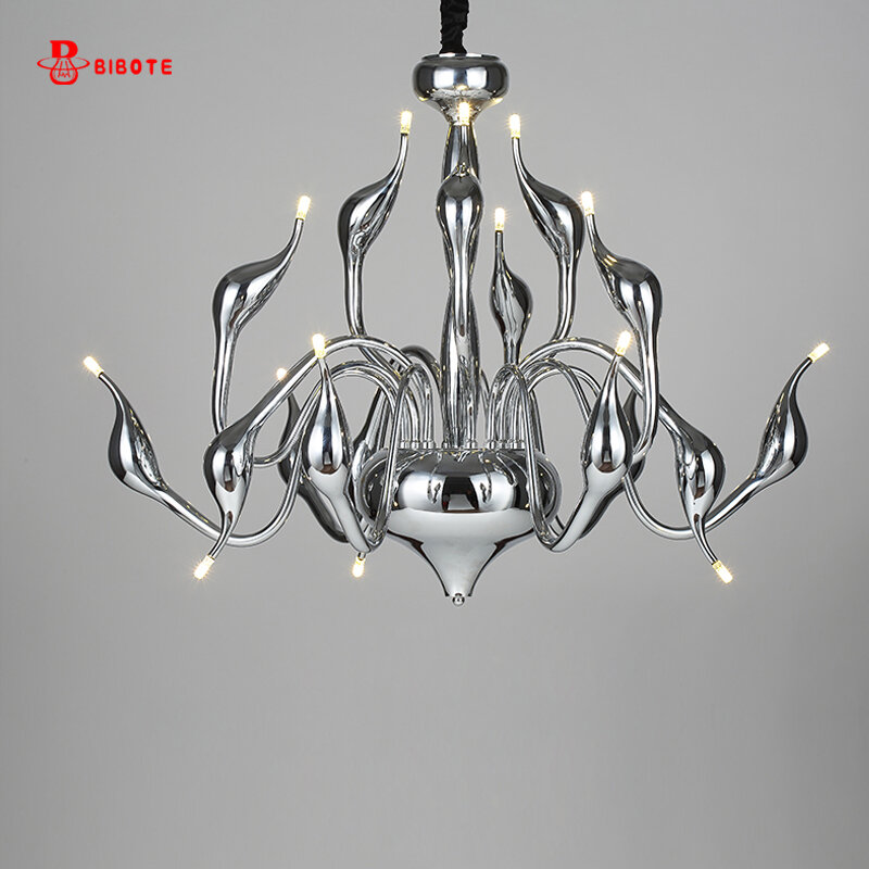 Modern LED Swan Chandelier, Iluminação com lâmpada LED G4, Lustres para sala de estar, Quarto Nordic Design, Ferro forjado