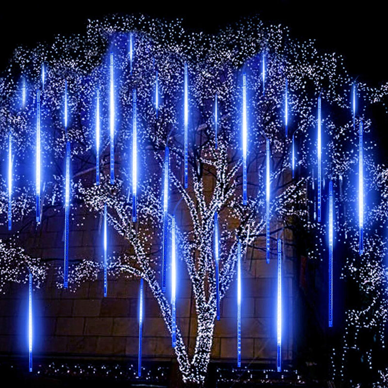 Tubo de lluvia de meteoros, luz LED para Navidad, boda, jardín, Navidad, iluminación de vacaciones al aire libre, 100-240V, 30/50CM, 8 piezas