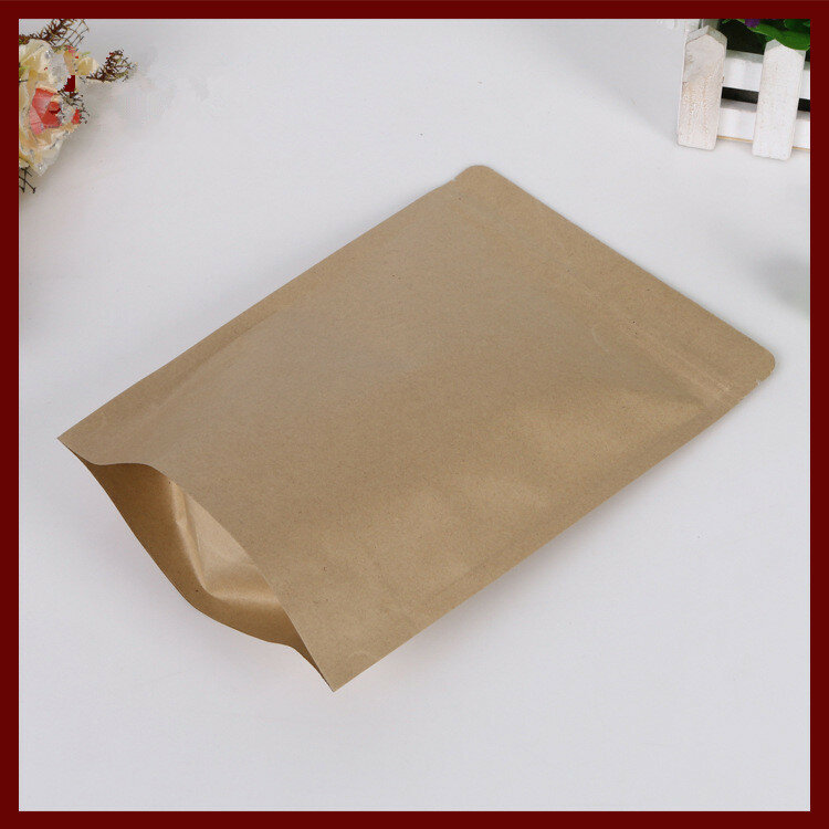 15*24 + 4cm 20 piezas de papel Kraft Ziplock bolsa de regalos/té/caramelo/joyería/Joyería de papel de embalaje de pan bolsa de comida de la joyería de Diy paquete pantalla