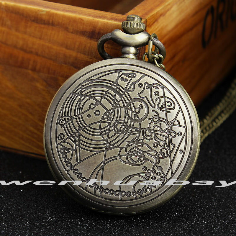 Zegarek kieszonkowy Vintage z motywem brązu zegarek naszyjnik z symbolami wisiorek damski prezent męski