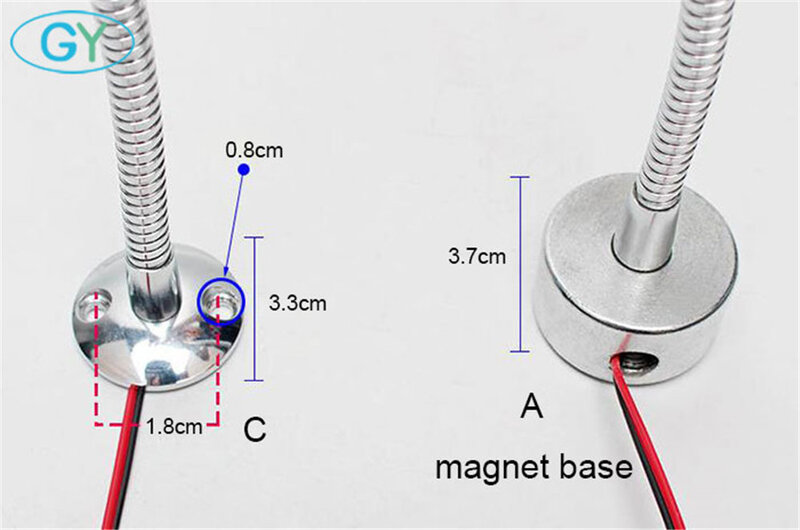 Lâmpada para máquina-ferramenta cnc de 3w, 12v e 24v, flexível, com pescoço de ganso, cm, preto e prata, lâmpada industrial magnética