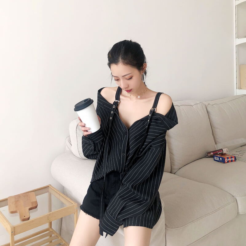 Женская блузка с открытыми плечами в стиле Харадзюку, пикантная винтажная рубашка в Корейском стиле, без бретелек, с длинным рукавом, в стиле K-POP, 2020
