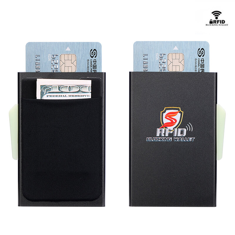 ZOVYVOL-cartera de aluminio con bolsillo trasero elástico para tarjetas de identificación, Mini billetera delgada con bloqueo Rfid, Pop-up automático para tarjetas de crédito