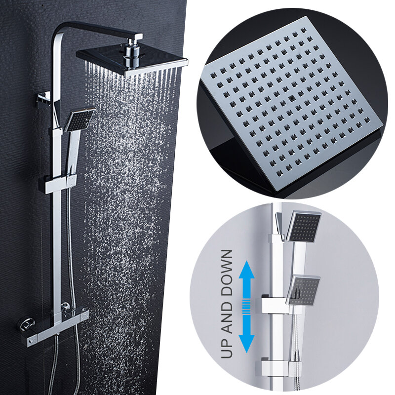 ROVATE Bathroom Thermostatic Shower Set, Constant Temperature Control Bath Faucet Shower System,Brass Chrome