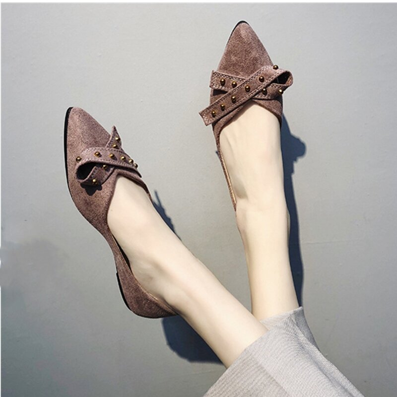 Ho Heave Women Comfortable Flats Shoes Women Fashion Casual Shoes Butterfiy Knot Slip On Spring Autumn Pointd Toe Shallow Flats