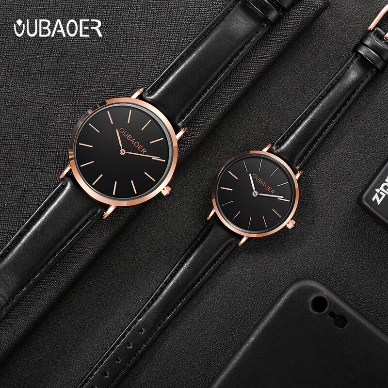 OUBAOER-Reloj de pulsera de cuero genuino para hombre y mujer, accesorio Original, de lujo