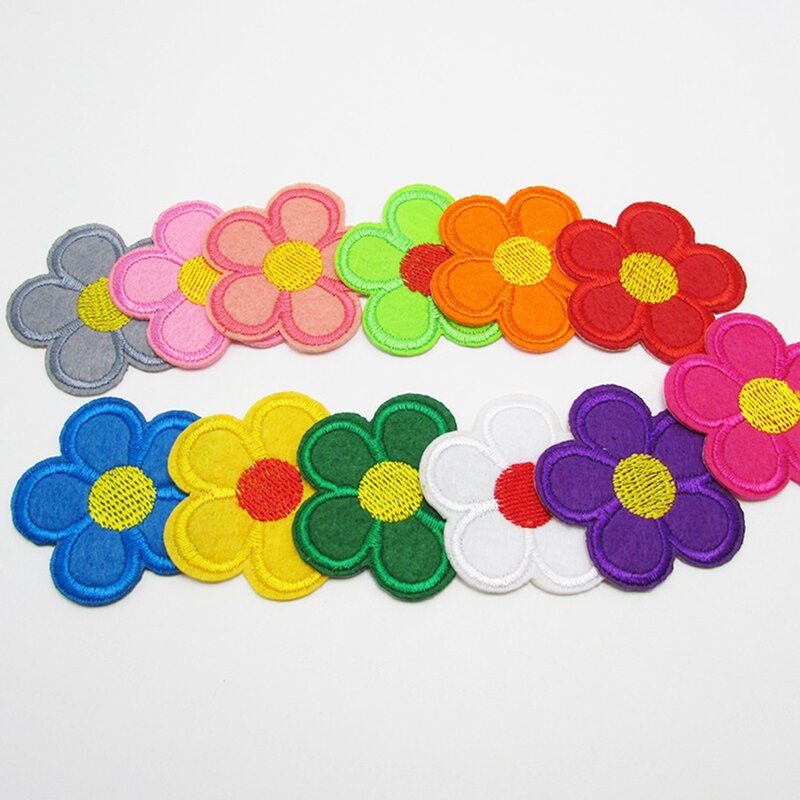 100pcs/lot Embroider Candy color fabric sunflower heronsbill Appliques Patches for garment shoe DIY Headwere Accessory