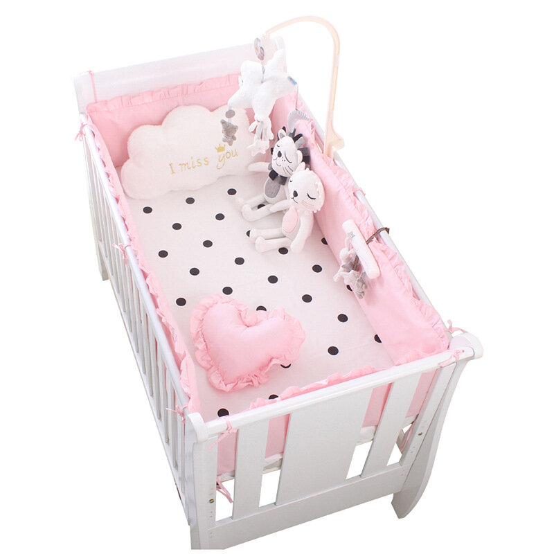 Prinses Roze 100% Katoen Baby Beddengoed Set Pasgeboren Baby Wieg Beddengoed Set Voor Meisjes Jongens Wasbare Cot Bed Linnen 4 bumpers + 1 Vel