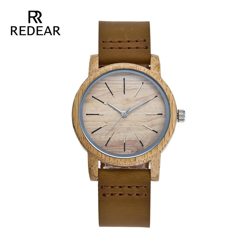 REDEAR Bambus Uhr Für Liebe Luxus Holz Armbanduhren Mit Echtem Rindsleder Band Holz Sport Uhr Für vatertag Geschenk