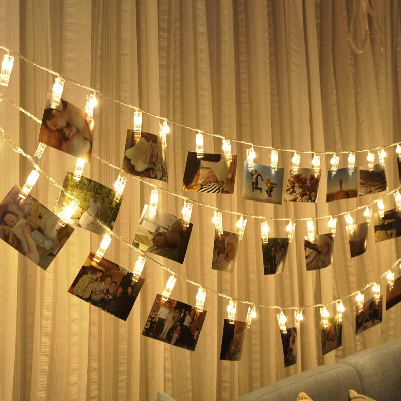Guirnalda de 40led con Clips para fotos, tira con batería, luces de hadas, decoración de Navidad y boda, guirnalda luminosa